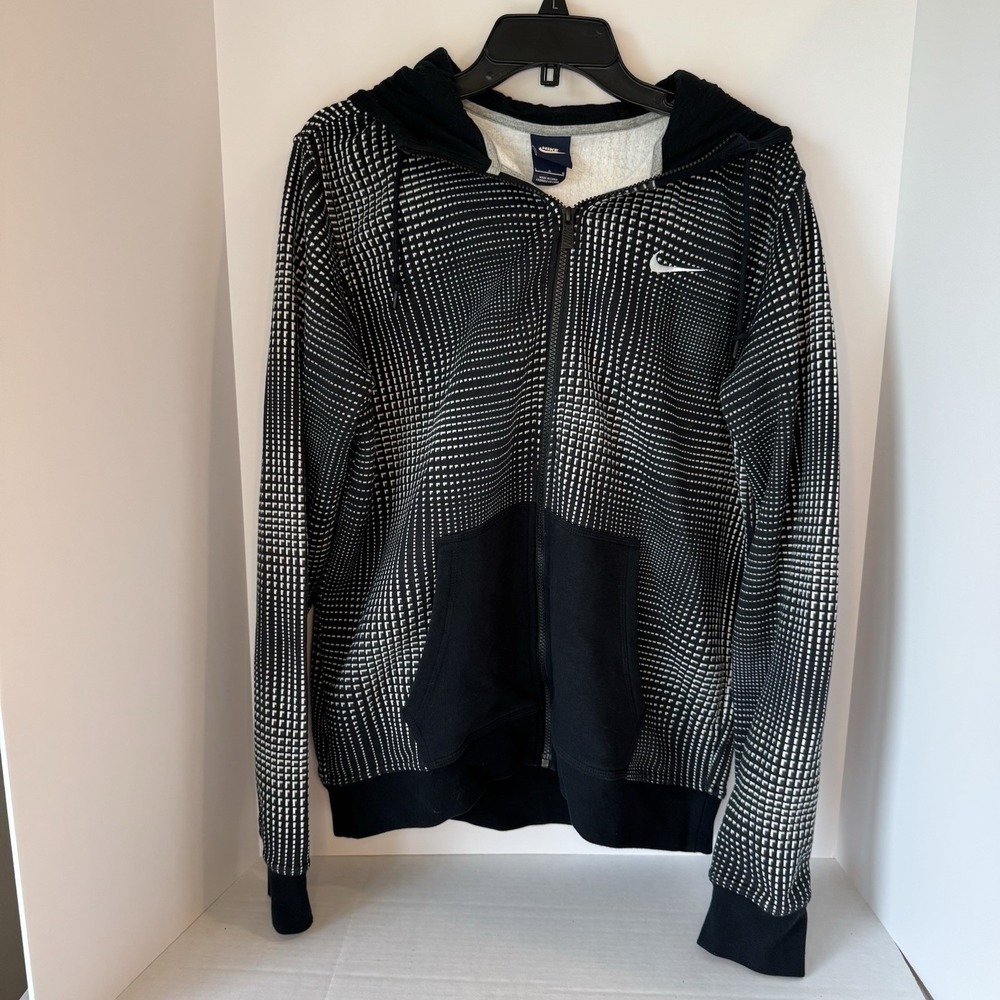 Nike Black Gray Geometric Full-Zip Hoodie Sweatshirt‎ Men's Large